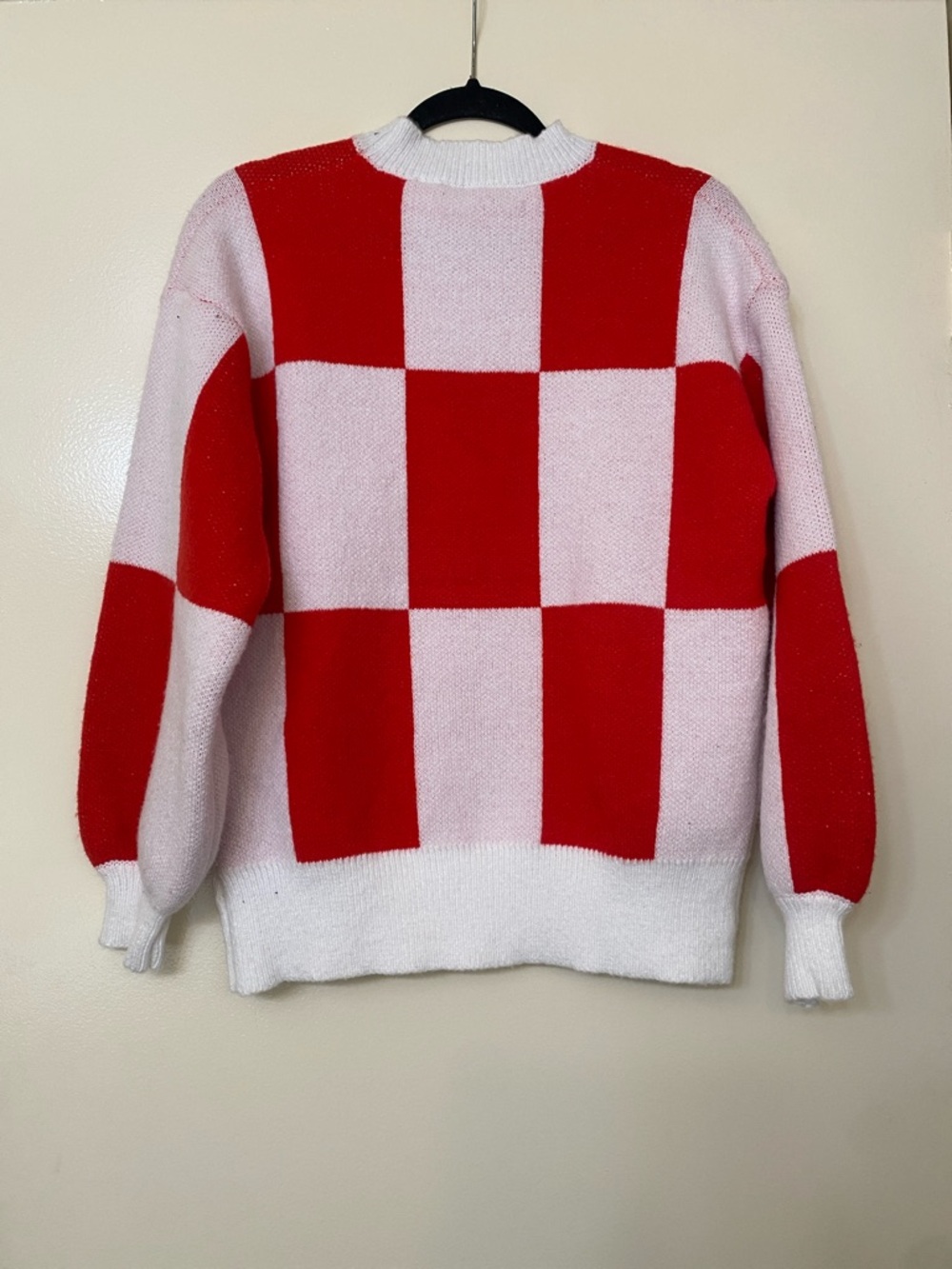Red and White Checkerboard Knit Sweater - Picture 6 of 6